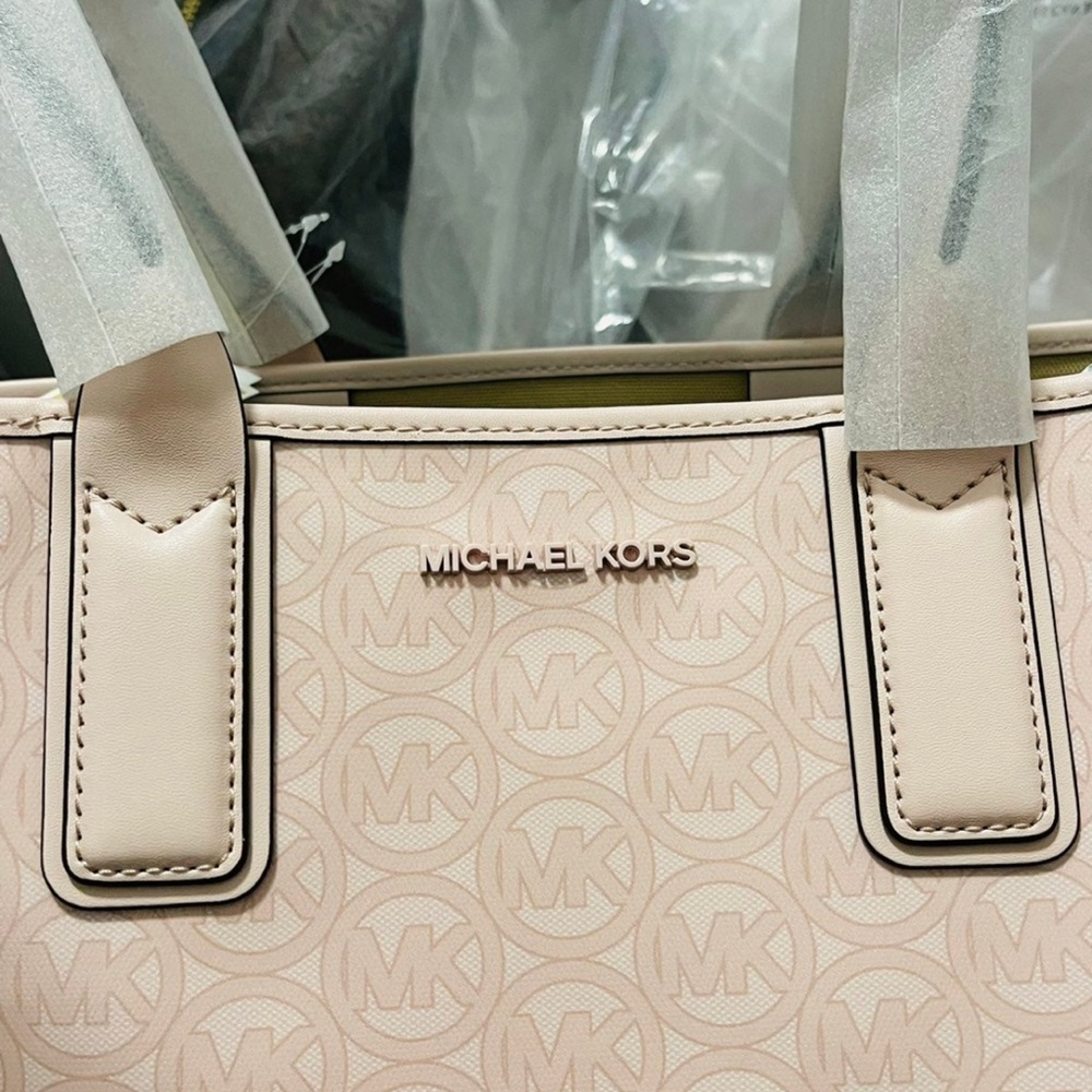 NWT Michael Kors Jodie Large Logo Jacquard Shopper Tote Bag In Powder Blush - Picture 7 of 12
